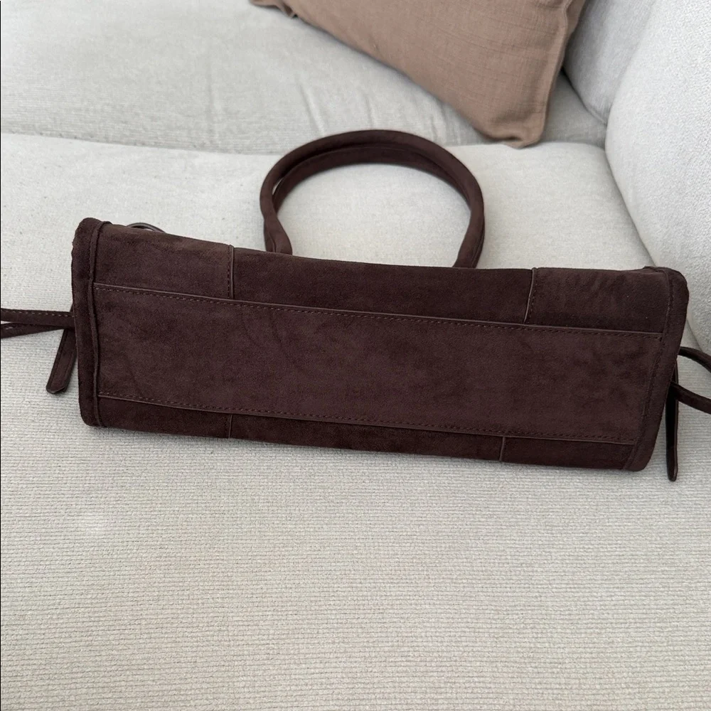 Anthropologie Suede Shoulder Tote Bag in Dark Brown - Picture 9 of 9